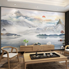 新中式客厅电视背景墙壁纸8d壁画影视写意山水沙发茶室无缝墙布3d
