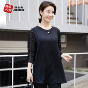 韩国春夏中年女装T恤圆领宽松薄妈妈装七分袖时尚气质TBA3078