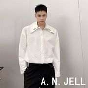 韩国版男装东大门22春纯色，个性可拆卸双领口，金属配饰纯色长袖衬衫
