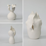 简约现代白色磨砂陶瓷花瓣花器样板间柜台茶几桌面花瓶饰品摆件