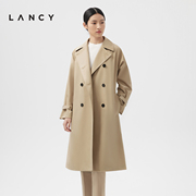 lancy朗姿2024春季气质，中长款收腰经典风衣外套，女修身双排扣