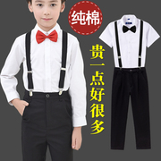 儿童礼服男童钢琴表演花童演出服装生日周岁白衬衫黑色西裤套装男