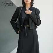西装外套女春秋季短款小个子显瘦设计感气质长袖黑色新中式外套