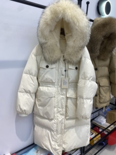 2023冬韩国原版大毛领羽绒服女中长款宽松收腰加厚白鸭绒外套