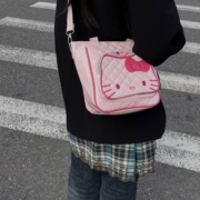 可爱粉色kt猫手提包大容量，y2k辣妹甜心斜挎包，pu皮双层单肩包