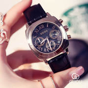 欧美复古潮流时尚，三眼方形手表多功能金属，合金日历皮带手表