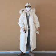 自制白色带(白色带)帽大毛领，棉服女冬季韩版加厚保暖宽松显瘦长款棉衣外套