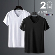 莫代尔冰丝t恤男士短袖，夏季纯色体，恤衫2024白色v领半袖潮流