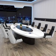 s%白色烤漆椭圆形会议桌简约现代弧形会议台办公室长桌大型会客轻