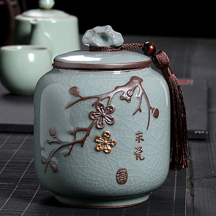 原源哥窑茶叶罐陶瓷茶罐，家用密封罐茶叶，储存罐复古大号普洱茶叶盒