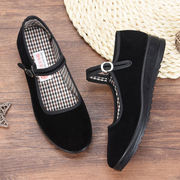 春秋季老北京布鞋女款舒适工作鞋黑色，平底软底耐磨防滑上班鞋