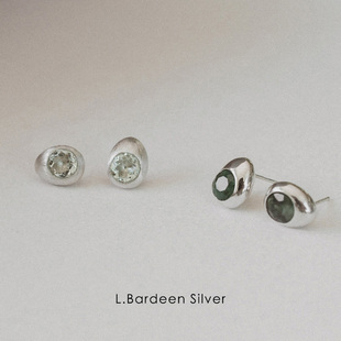 l.bardeen天然玛瑙石拉丝耳钉女925纯银，耳环小众设计高级感耳饰