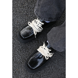 韩桥日记 小众设计个性ins厚底皮鞋暗黑系绑鞋带设计男士低帮皮鞋