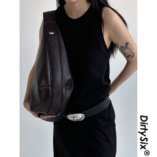 dirtysix原创设计大容量黑色，褶皱单肩包时尚，复古大包手提包饺子包