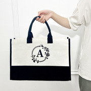 夏季帆布字母沙滩包环保(包环保，)时尚欧美潮流手提袋纯色帆布购物袋