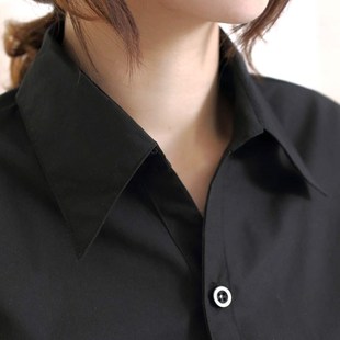 职业短袖衬衣工作服棉免烫女士衬衫长袖商务修身黑衬衫特大码