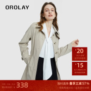 OROLAY欧绒莱24年早春季腰带收腰单排扣女中长款风衣外套