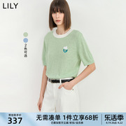 lily2024夏女装(夏女装)设计感时尚拼色气质通勤复古毛针织衫上衣内搭