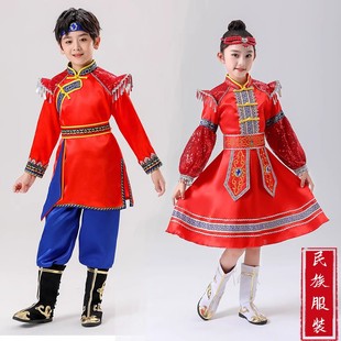 蒙古服装儿童蒙古族舞蹈，演出服女男童56个民族，牧民新歌筷子舞蹈服