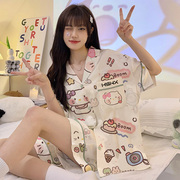 睡衣女款夏季仿丝绸带，胸垫hellokitty可爱冰丝短袖家居服套装夏天