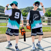 男童篮球服速干运动套装儿童，假两件短袖球服9号球衣大童训练服夏