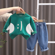 儿童春装2024男宝宝纯棉卫衣套装小童洋气休闲两件套婴儿衣服