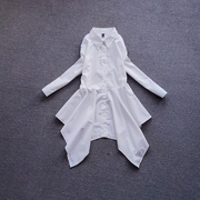 不规则中长款收腰白色衬衫连衣裙女秋秋设计感小众复古港风味上衣