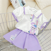 女童套装夏季2023韩版卡通洋气儿童女宝宝短袖POLO短裙两件套