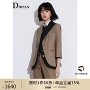 IDPAN女装秋季时尚短款通勤砂岩褐真两件设计亲和中性西装外套女