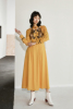 xunruo熏若明星同款黄色豹猫，刺绣镂空长袖连衣裙，独立设计师品牌