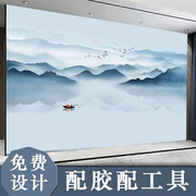 新中式客厅电视背景墙壁纸，抽象意境水墨，山水画墙纸影视墙布3d壁画