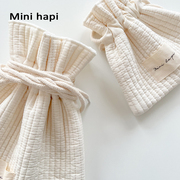 minihapi春夏绗缝韩国面料，棉麻布袋抽绳束口环保旅行便携小福袋