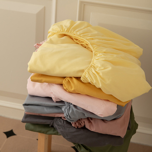 素色全棉床笠枕套三件套1.51.8加厚席梦思保护套防滑床包纯棉床罩