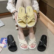 交叉钻条拖鞋女外穿时尚凉鞋设计感韩版凉拖法式气质一字拖交叉水