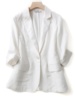 白色亚麻西装外套女春季带口袋九分袖，上衣休闲高端棉麻小西服