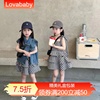 lovababy2024女童夏季复古黑白格打揽绑带连衣裙+复古牛仔马甲