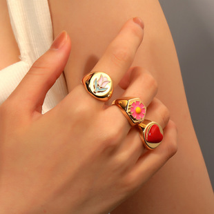 ins创意几何甜美花朵戒指欧美复古多色爱心指环时尚食指环配饰女