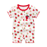 婴儿草莓造型连身衣纯棉夏季0-1岁女宝宝薄款短袖哈衣服爬服