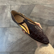 欧洲站胎牛皮法式气质棕色尖头单鞋，女设计感小众气质名媛新中式鞋