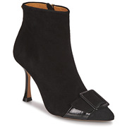 Fericelli女靴细高跟尖头侧拉链及踝靴翻皮气质短靴黑色秋冬