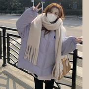 紫色棉服女装秋冬季2021韩版面包服设计感小个子，加厚棉衣外套