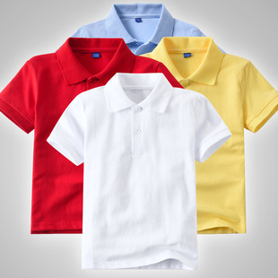 儿童白色t恤短袖男童，女童大童夏季纯棉翻领，白t蓝色校服红色polo衫