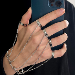 欧美 时尚朋克风创意手指连体手链戒指可拆卸潮酷饰品