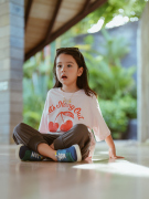 史豌豆(史豌豆)童装女童短袖t恤儿童2024夏季洋气宝宝粉樱桃印花上衣