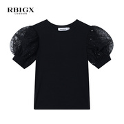 RBIGX瑞比克童装秋季网纱泡泡袖女童潮流百搭设计感T恤