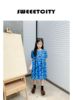 sweetcity原创独家22夏女童(夏女童)韩版甜美可爱方领蓝色花卉短袖连衣裙