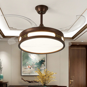 新中式隐形风扇灯实木led灯具变频吊式带灯胡桃木，色客厅餐厅吊灯