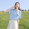 高中学生短袖少女夏装，2023季大童初中生休闲洋气，纯棉浅蓝半袖