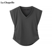 拉夏贝尔lachapelle夏季v领飞飞袖，t恤女设计感无袖背心上衣
