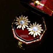 日式小雏菊淡水天然珍珠，耳钉纯银防过敏气质百搭耳环